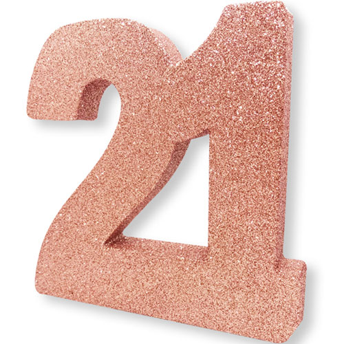 number 21 rose gold glitter number table decoration