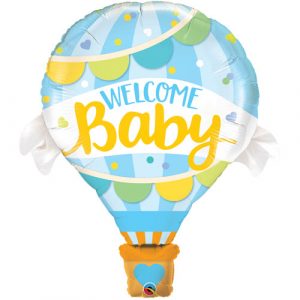 Welcome Baby Blue Hot Air Balloon Foil Balloon
