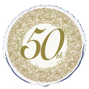 50th Anniversary Round Foil Balloon table cluster
