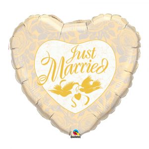 Just Married heart foil gold ivory table cluster
