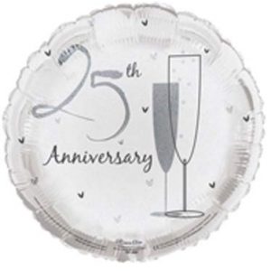 25th Anniversary Flute Foil Balloon table cluster