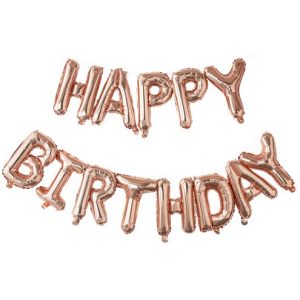 Happy Birthday Balloon Banner Rose Gold
