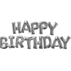 Happy Birthday Balloon Banner Silver